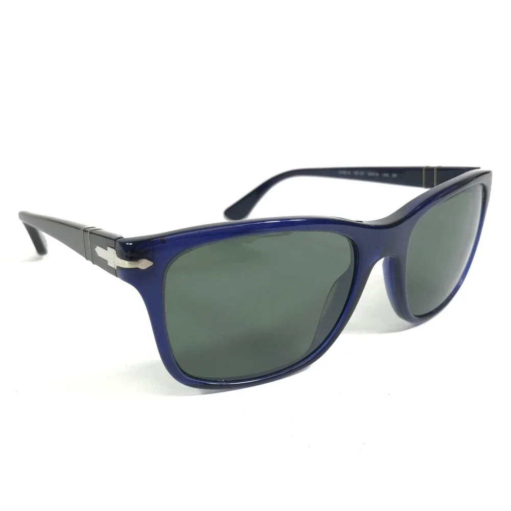 Persol Sunglasses 3135-S 181/31 Polished Blue Rectangle Frames with Green Lenses